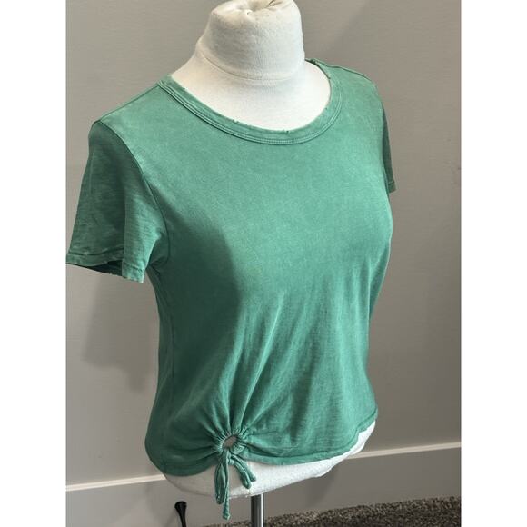 Aerie Kelly Green Distressed Crop Tee T-Shirt Top Tie Hem Women's Small - Picture 14 of 15